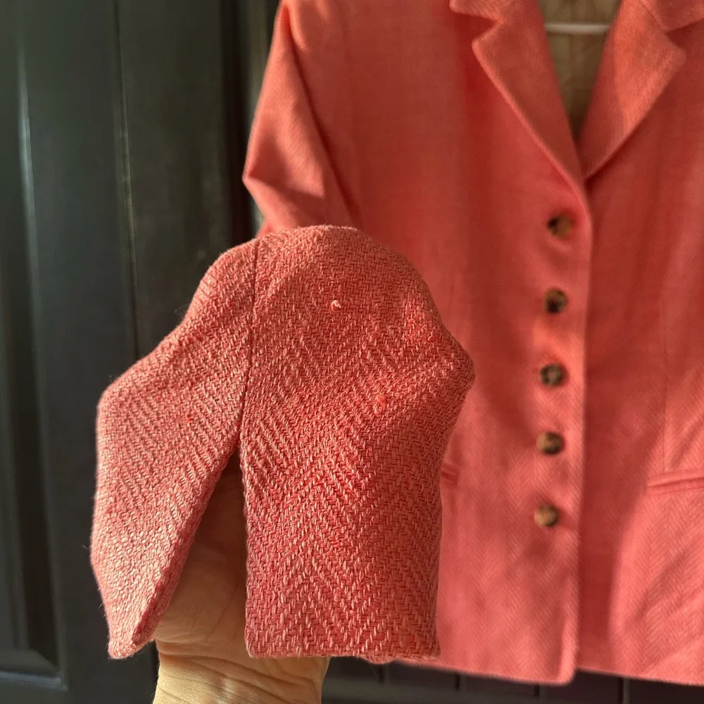 Nina Mclemore Silk Coral Textured Blazer, coral pink, size 10 - Picture 4 of 8